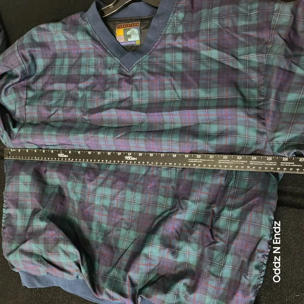 VTG Forresters Mens Plaid Pullover Sweater XL Green Blue Polyester Outerwear Mad